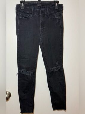 MOTHER Black Distressed Ripped Grunge Skinny Slim Denim Jeans Size 27 Streetwear